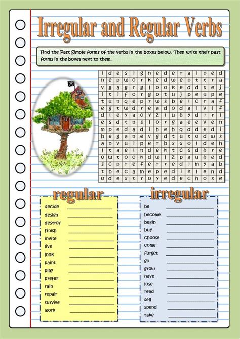 Past Simple Wordsearch Worksheet Irregular Verbs Regular And