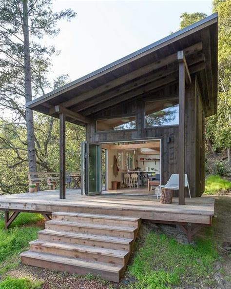 Contemporary Cabin Among Redwood Trees On The Californian Coast House