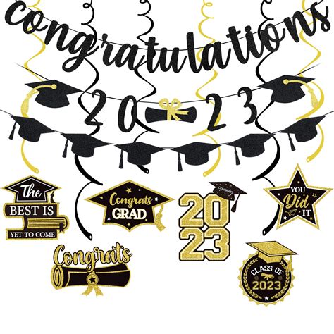 Buy Black Congratulations 2023 Banner And Graduation Hanging Swirls