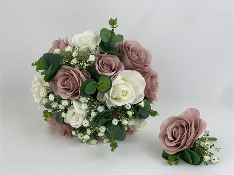 artificial wedding flowers package silk roses gypsophila eucalyptus