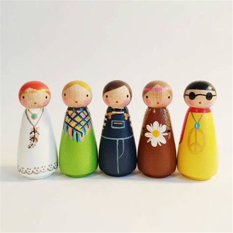 Flower Children Peg Dolls 2 5 Wooden Peg Dolls Set Etsy Peg