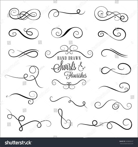 Hand Drawn Swirls And Flourishes Calligraphic Design Elements Stock