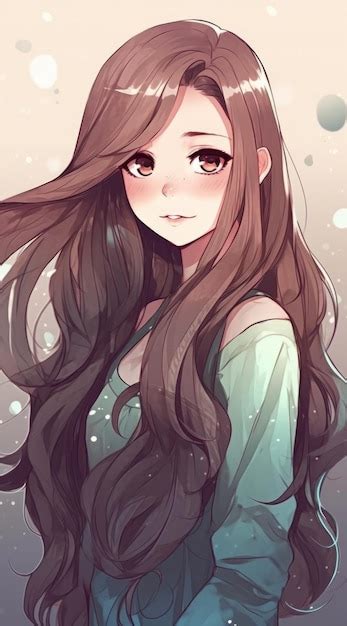 Premium Photo Anime Girl With Long Brown Hair And A Green Shirt