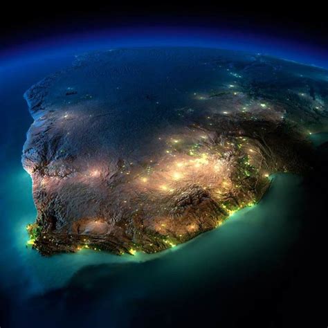 Exaggerated Relief Map Of Southern Africa At Night Earth At Night