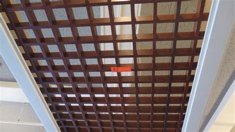 Rectangular Wooden Grid Pattern Ceiling Panels Wwhite Trim Grid