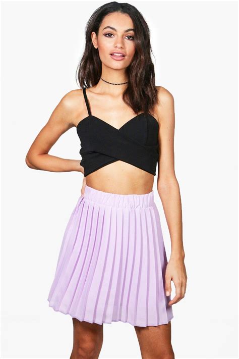 Boohoo Womens Cate Chiffon Pleated Full Mini Skirt