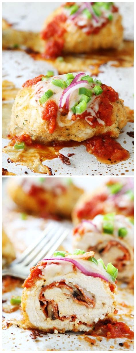 Gently pound with flat side of meat mallet or rolling pin until about 1/4 inch thick. Pizza Stuffed Chicken Roll-Ups Recipe on http ...