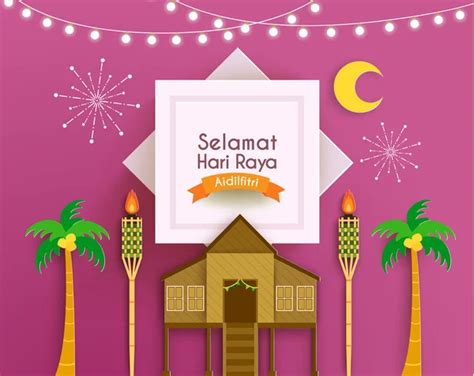 Selamat Hari Raya Aidilfitri Vector Illustration With Traditional Malay