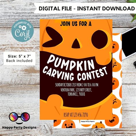 Editable Pumpkin Carving Invitation Halloween Party Etsy