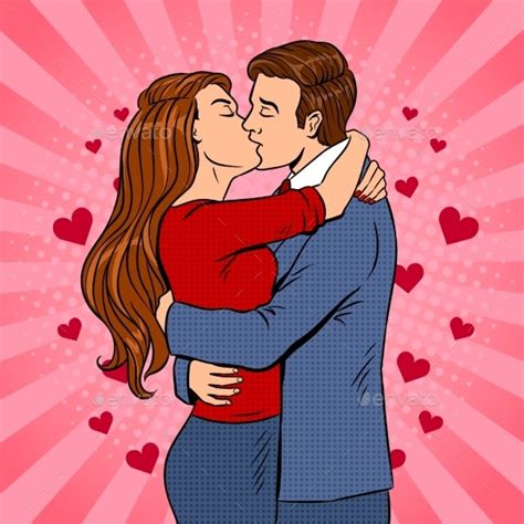 Kissing Couple Pop Art Vector Illustration By Alexanderpokusay