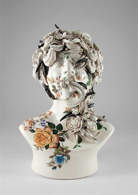 Ceramic Busts Overgrown With Twisted Vines And Colorful Flowers By Jess