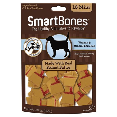 Smartbones Peanut Butter Mini Bones For Dogs Rawhide Free 16 Pk