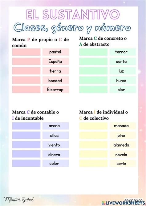 El Sustantivo Exercise For 1º Eso Live Worksheets