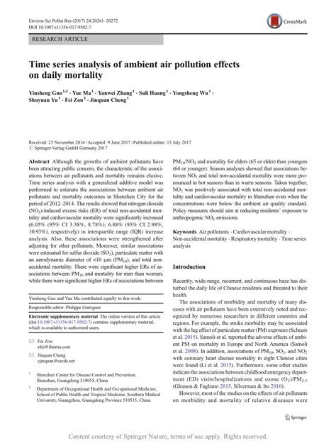 Time Series Analysis Of Ambient Air Pollution Effects On Daily Mortality Request Pdf