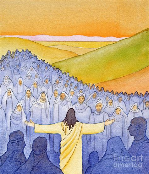 Great Crowds Followed Jesus As He Preached The Good News Painting By