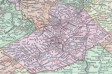 Schuylkill County Pennsylvania 1911 Map Pottsville Shenandoah Mahoney City Ashland