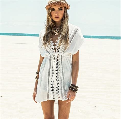 2019 New Beach Cover Up White Lace Swimsuit Cover Up Summer Crochet