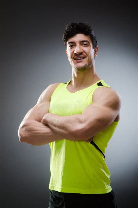 Muscular Man Posing In Dark Studio Stock Image Image Of Macho