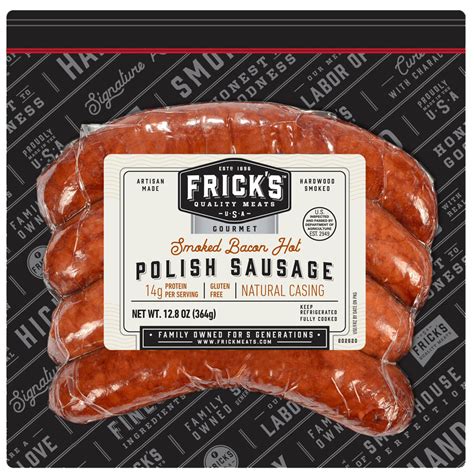 Fricks Quality Meats Bacon Hot Polish Sausage 16 Oz
