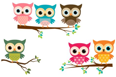 Cute Owls Clipart Colorful Owl On Tree Branches By Pravokrugulnik