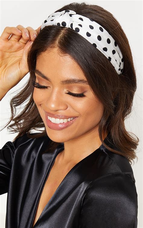 White Polka Dotted Knotted Headband Prettylittlething Usa
