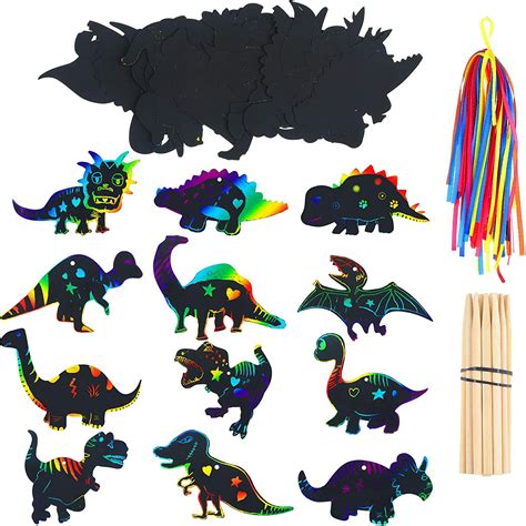Buy Outus 48 Pieces Scratch Dinosaur Paper Rainbow Scratch Paper
