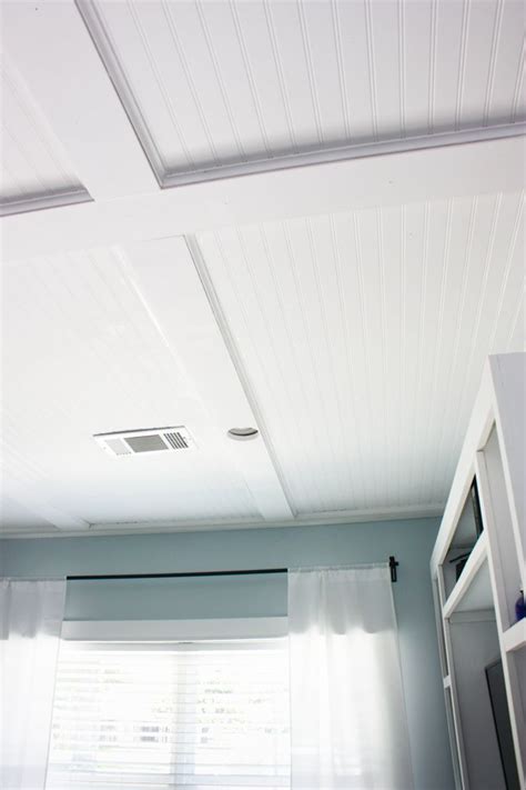 Faux coffered drop ceilings were born! Faux Coffered Ceiling Using Beadboard and Moulding ...