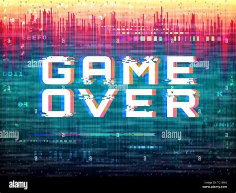 Game Over Text Video Game Glitch Color Distortions And Pixel Noise