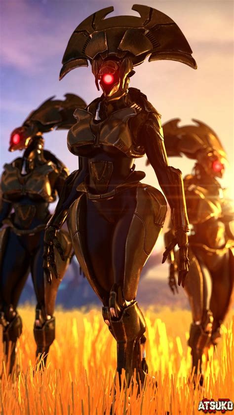 Some Very Pretty Looking Robot Like People In A Field