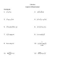 Implicit Differentiation Worksheet With Work