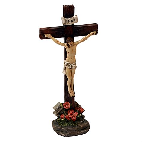 Religious Jesus On Cross Statue Christ Figurine Memorial Collectable