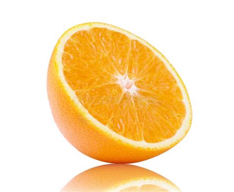 Half Orange Fruit On White Background Fresh And Juicy Stock Photo