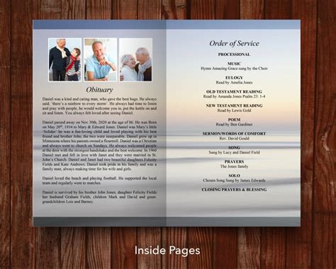 8 Page Funeral Program Template For Men 8 Page Obituary Etsy