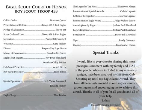 Eagle scout parent letter of recommendation magdalene. eagle scout court of honor program with Eagle in ...