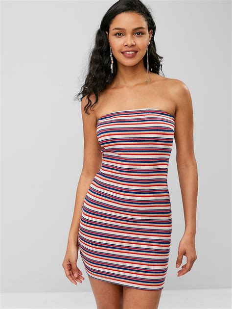 [20 off] 2021 ribbed striped bodycon tube mini dress in multi zaful