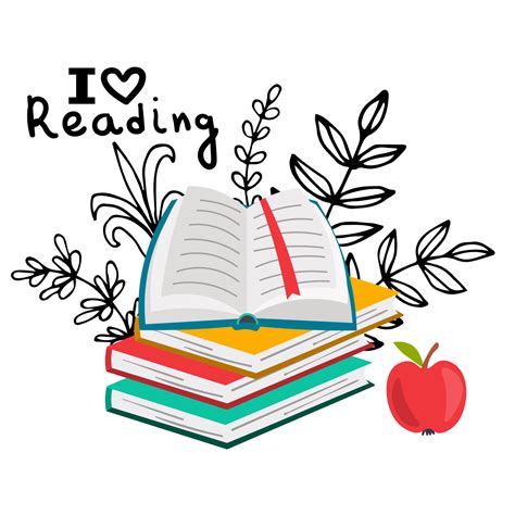 Books Illustration Reading Concept With Books And Apple I Love