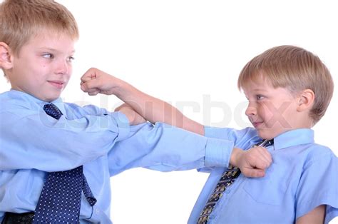 Two Schoolboys Fighting Isolated Over White Stock Image Colourbox