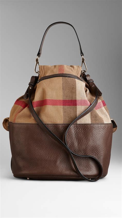Burberry Large Check Canvas Hobo Bag In Brown Lyst