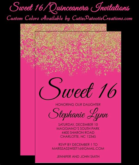 Pink And Gold Faux Glitter Sparkle Sweet 16 Birthday Party