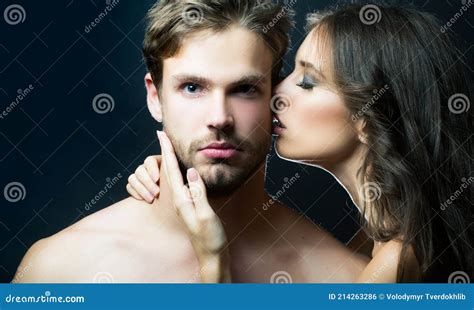 Closeup Portrait Of Young Couple Kiss Woman Embracing And Kissing