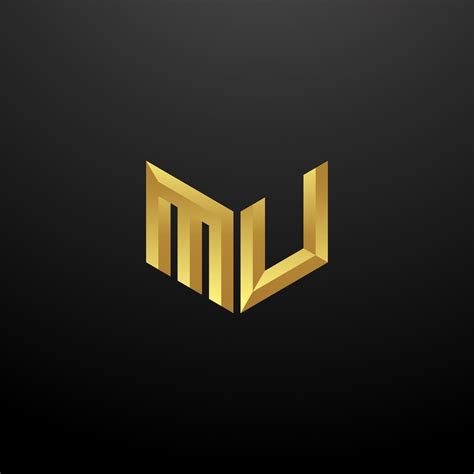 Mu Logo Monogram Letter Initials Design Template With Gold 3d Texture