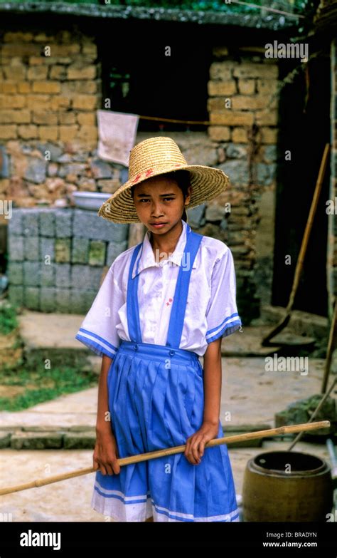 Portrait Of Poor Girl At Home In Guilin China Stock Photo Alamy