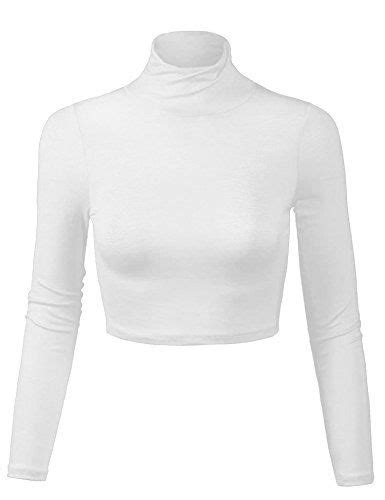 Guandoo Womens Lightweight Fitted Long Sleeve Turtleneck Crop Top With