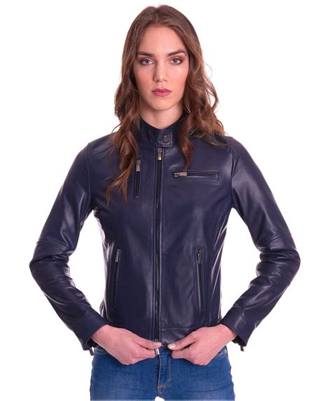 Women S Leather Biker Jacket Soft Leather Jacket Blue Giulia D Arienzo