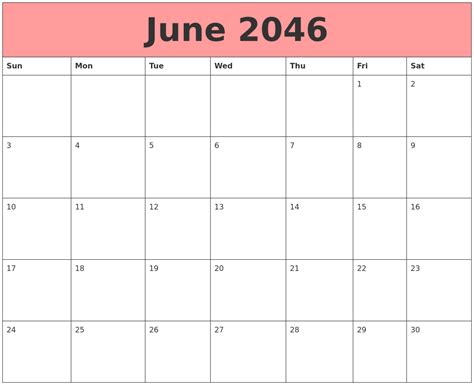 June 2046 Calendars That Work