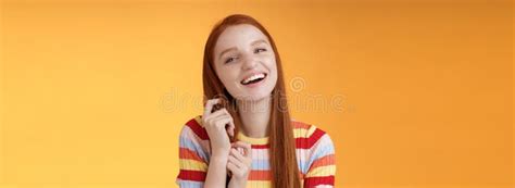 Silly Good Looking Flirty Lively Redhead Young Girl Laughing Playing Coquettish Ginger Hair