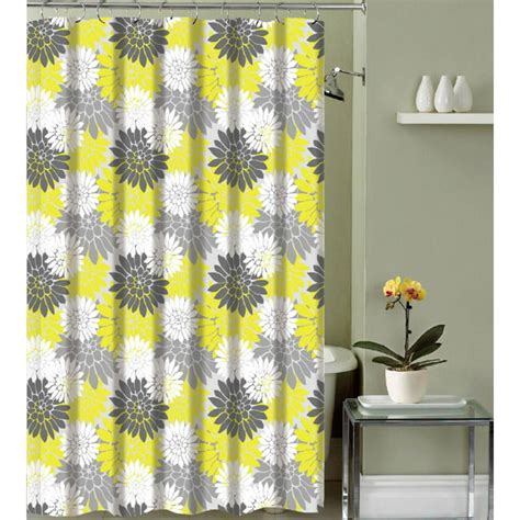 Gray And Yellow Floral Fabric Shower Curtain 70 In W X 72 In L