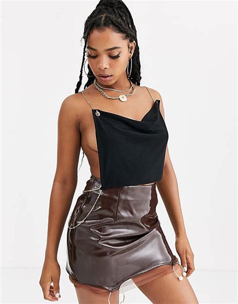 Zya Cowl Neck Backless Top With Chain Detail Asos