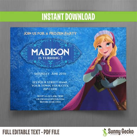 You're invited to a party. Disney Frozen Anna Birthday Invitation - Instant Download ...