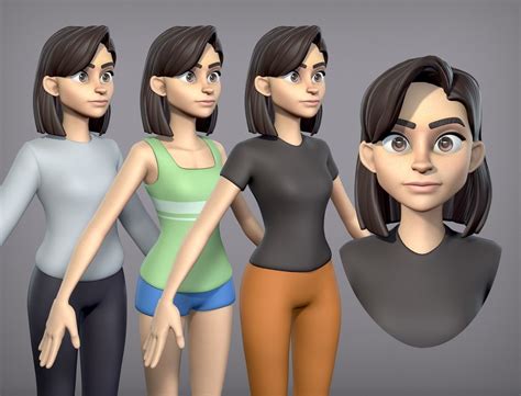 3d Model Cartoon Girl With 3 Outfits Vr Ar Low Poly Cgtrader